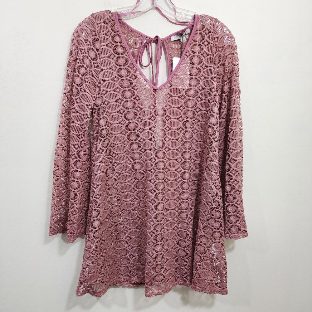 Green‎ Envelope NWT dusty rose crochet bell sleeve open tie back swim coverup S